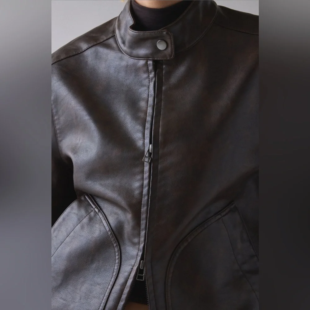 Faux Leather Oversized Moto Jacket - Picture 3 of 4